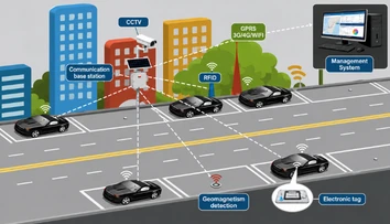 IoT-based parking management system showing sensors, live occupancy tracking and connected parking technology.