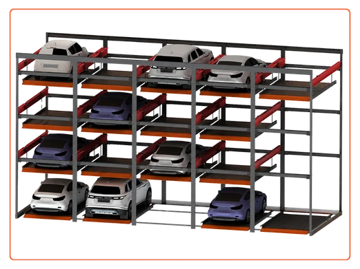 Multilevel automated puzzle car parking system manufactured by i-CUBE in India
