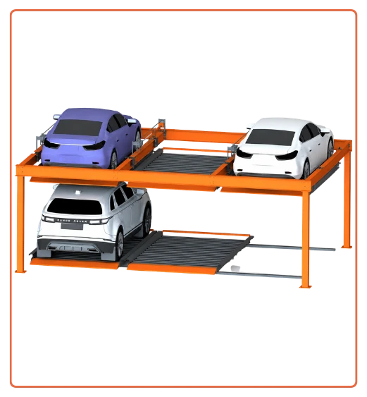Hydraulic parking system with multi-level car parking lift by i-CUBE for space-saving vehicle parking in India.